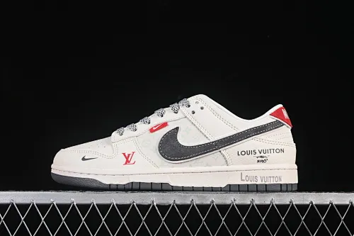 All categories Nk SB Dunk Series Nk SB Dunk Low High-end customized low-top sneakers Nike SB Dunk Low LV co-branded beige gray red cloth label Anniversary high-end customized low-top casual sneakers HT5088-606
